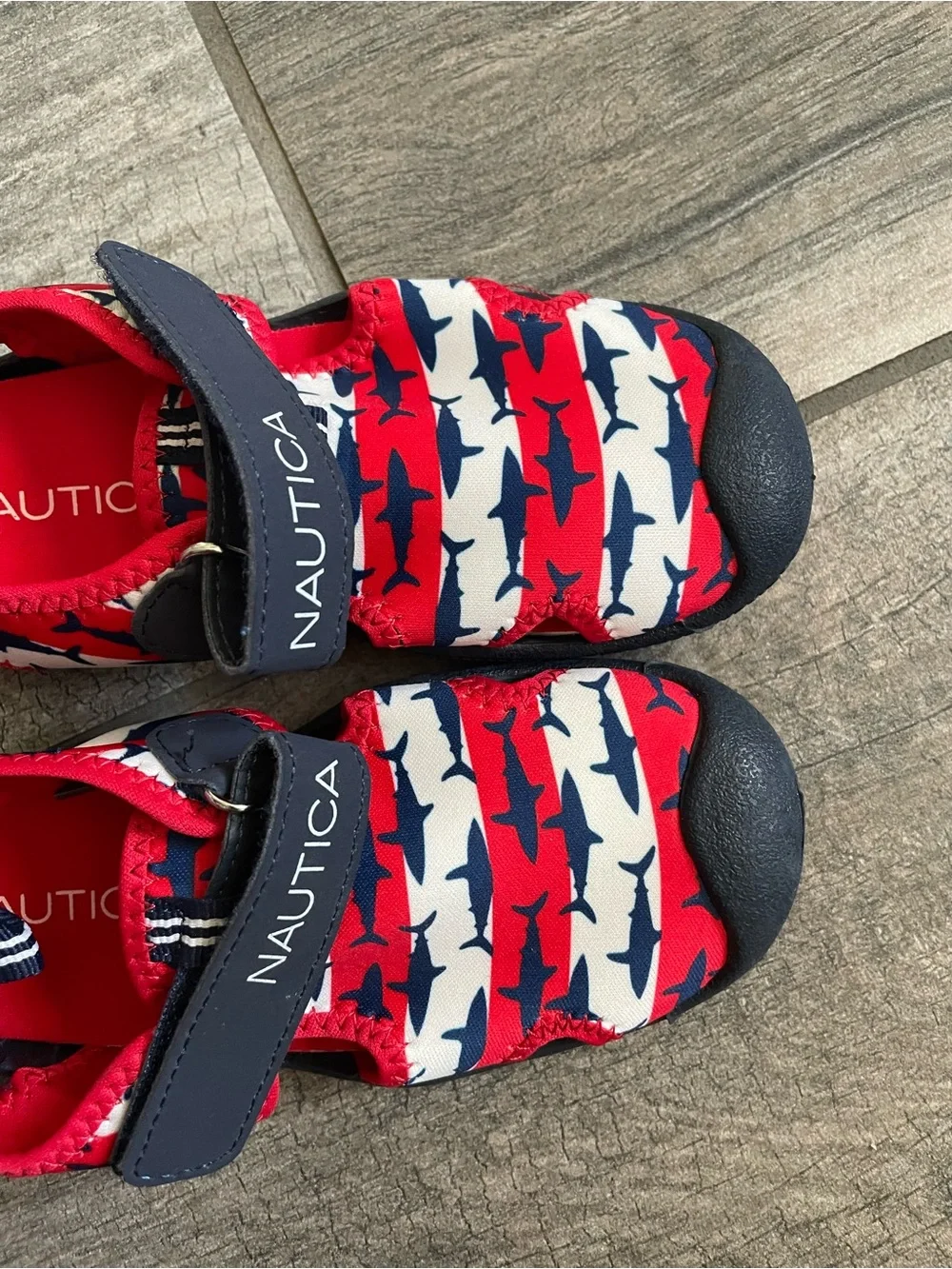 Nautica Red Navy Shark-Print Kids Water Shoes